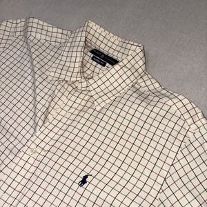 Ralph Lauren Shirt Mens Large‎ Beige Red Green Check Button Down Oxford Pony